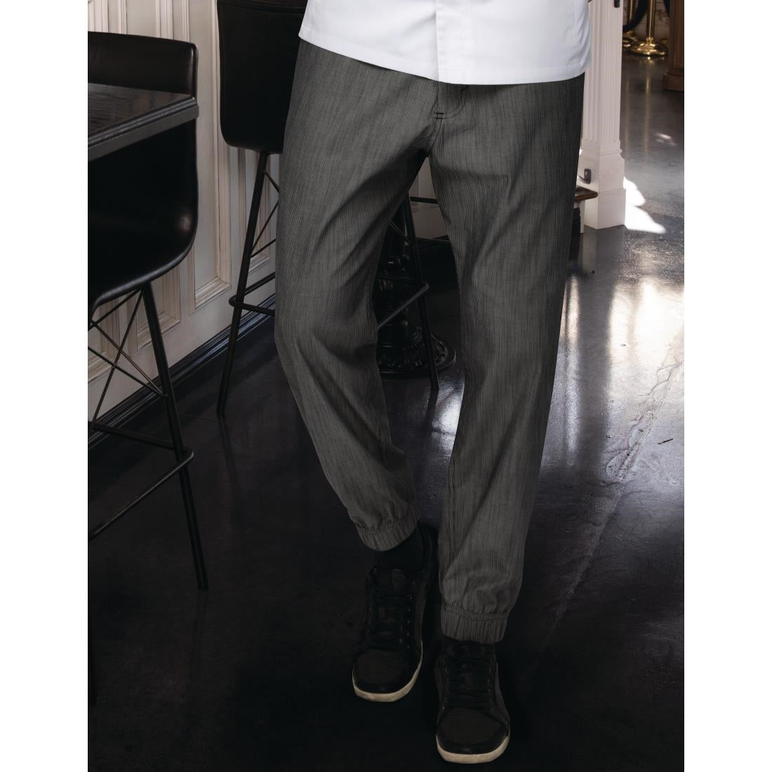 BB300-XL Chef Works Urban Jogger 257 koksbroek zwart-wit fijn gestreept XL