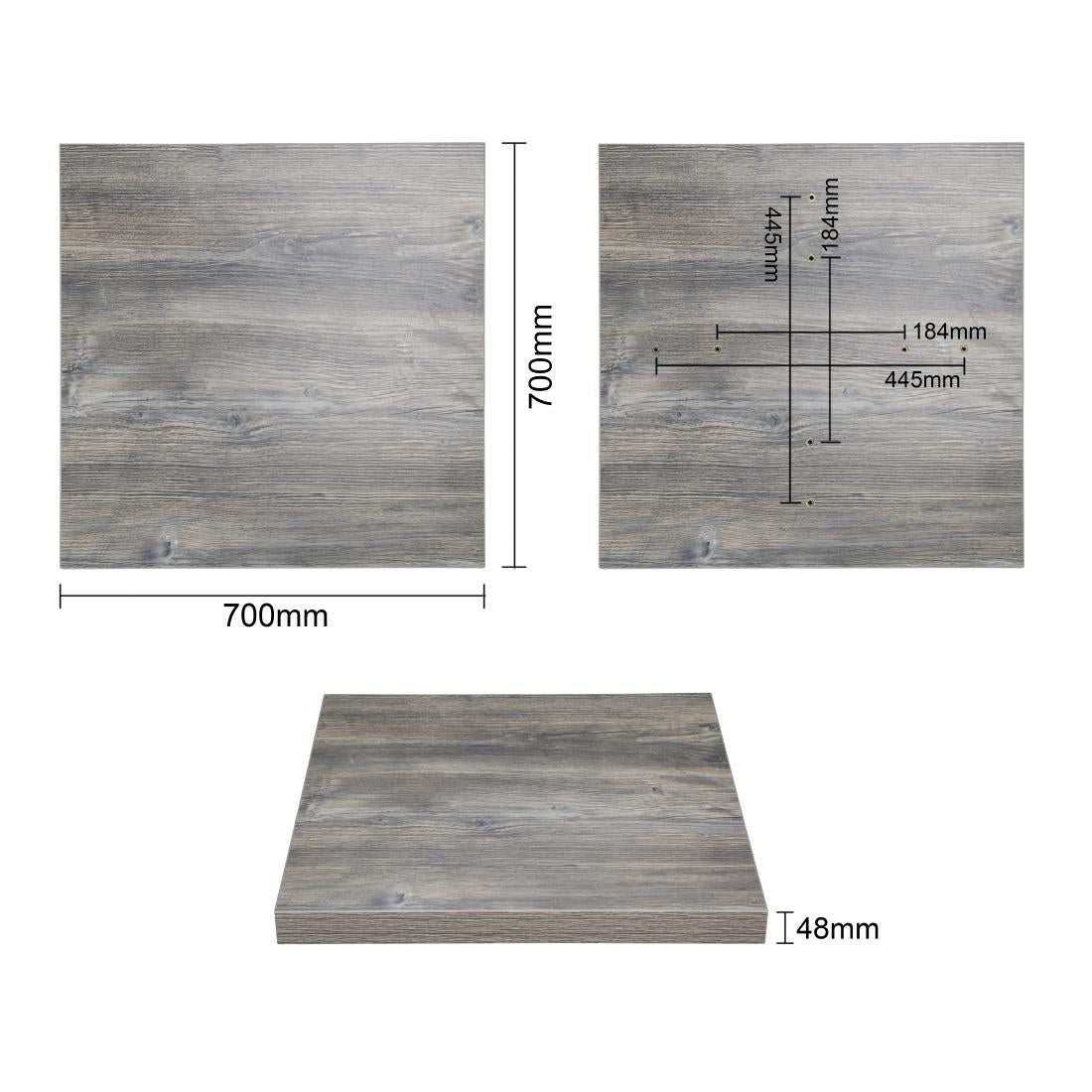FT291 Bolero Voorgeboord Vierkant Melamine Tafelblad Ash Grey 700mm