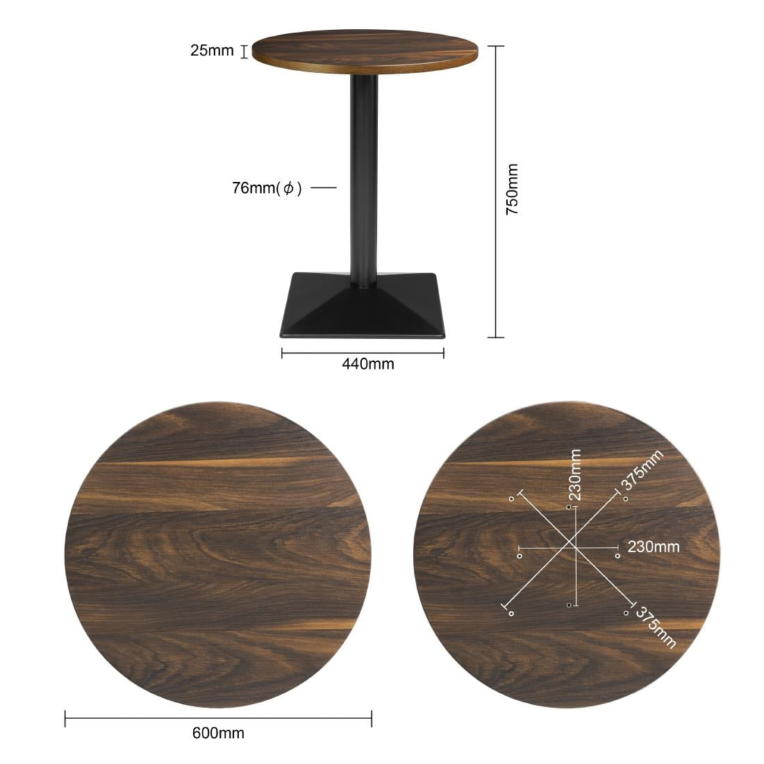 HW853 Bolero Complete Tafel Rond Donker Hout Effect 600mm