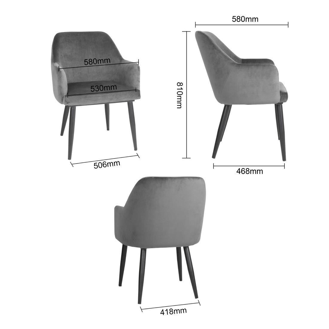 FX071 Bolero Lia Velvet stoelen grijs (2 stuks)