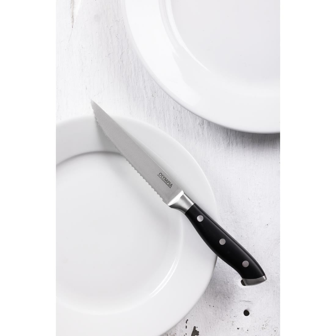 GR919 Olympia Premium Geklonken Steakmessen Met Zwarte Abs Handvatten (6 stuks)