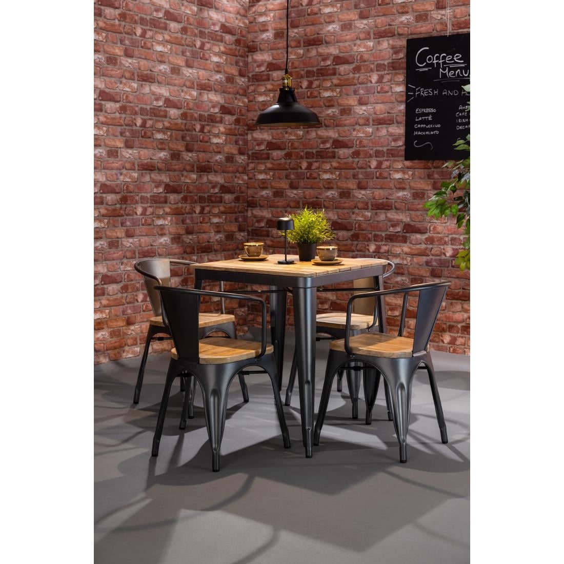 HZ805 Bolero Bistro Curve Armstoelen Met Houten Zitting Donkergrijs (4 stuks)