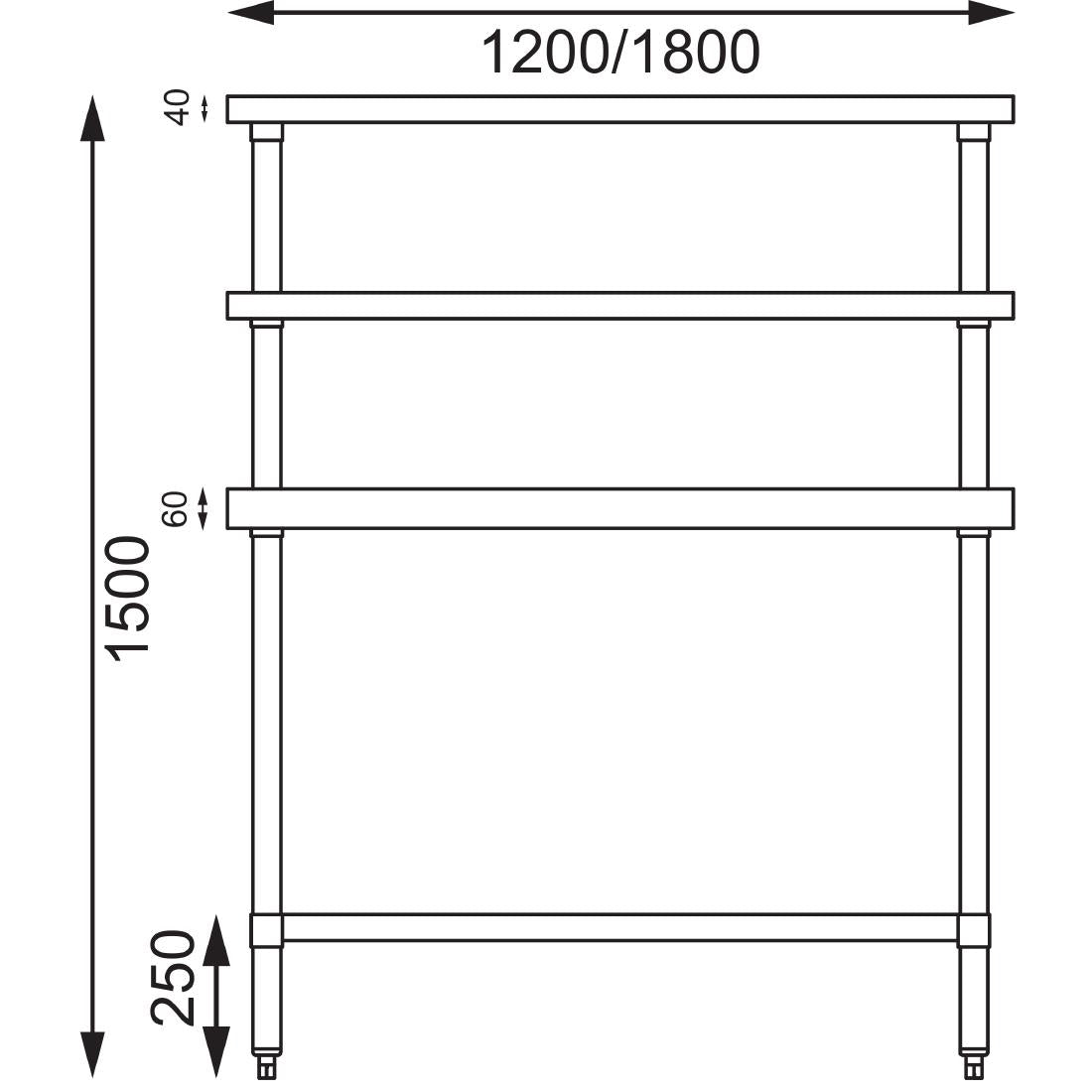 CC360 Vogue RVS werktafel met wandplanken 180cm
