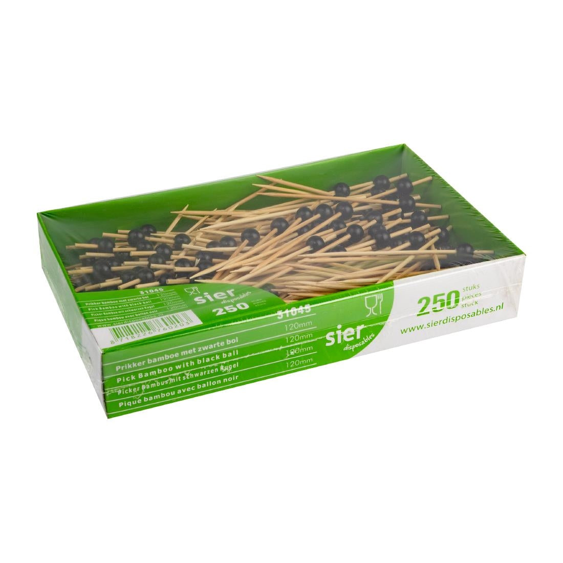 HZ702 Sier Disposables Bamboeprikker met Zwarte Bal 120 mm (250 stuks)