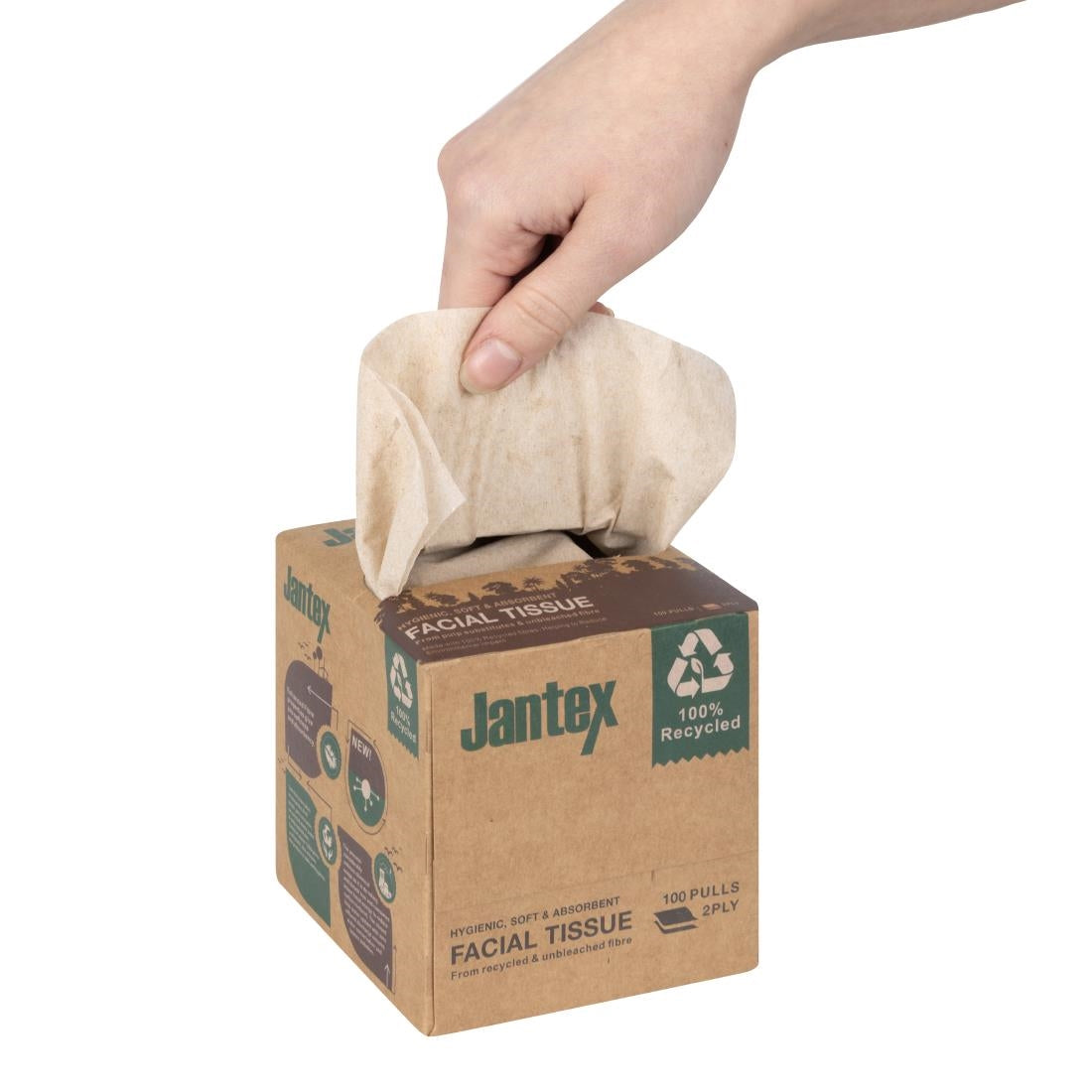 HX931 Jantex Groen 100% Gerecyclede Gezichtsdoekjes Kubus 100 Vel (36 stuks)