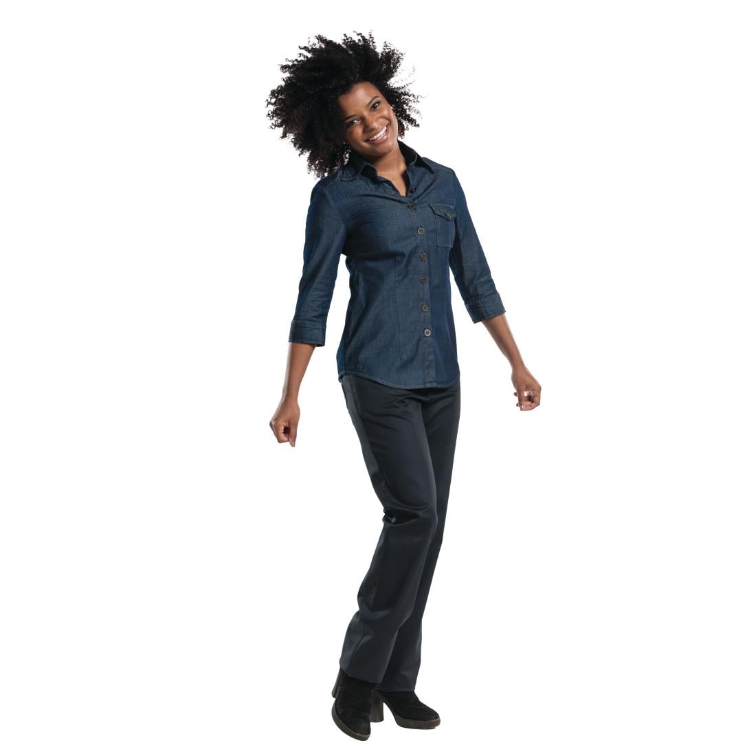 B542-XXL Chaud Devant Blue Denim Stretch dames blouse 3kwart mouw XXL