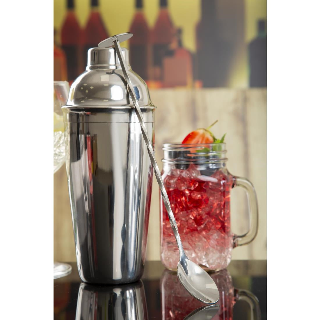 K474 Olympia RVS gedraaide cocktaillepel met stamper 27cm