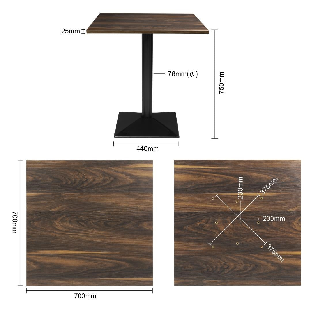 HW850 Bolero Complete Tafel Vierkant Donker Hout Effect 700mm