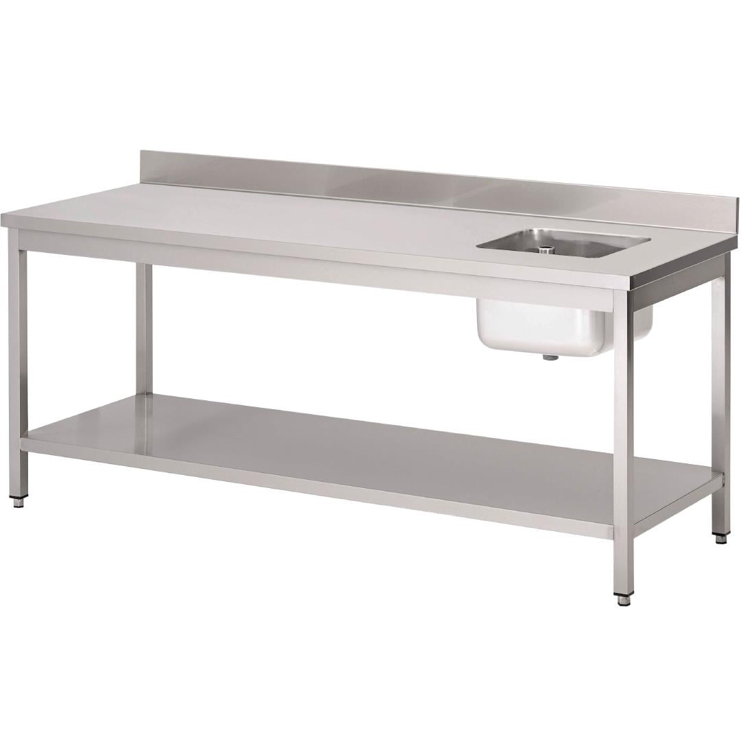 DS431 Gastro M RVS werktafel met spoelbak rechts en achteropstand 85x140x70cm