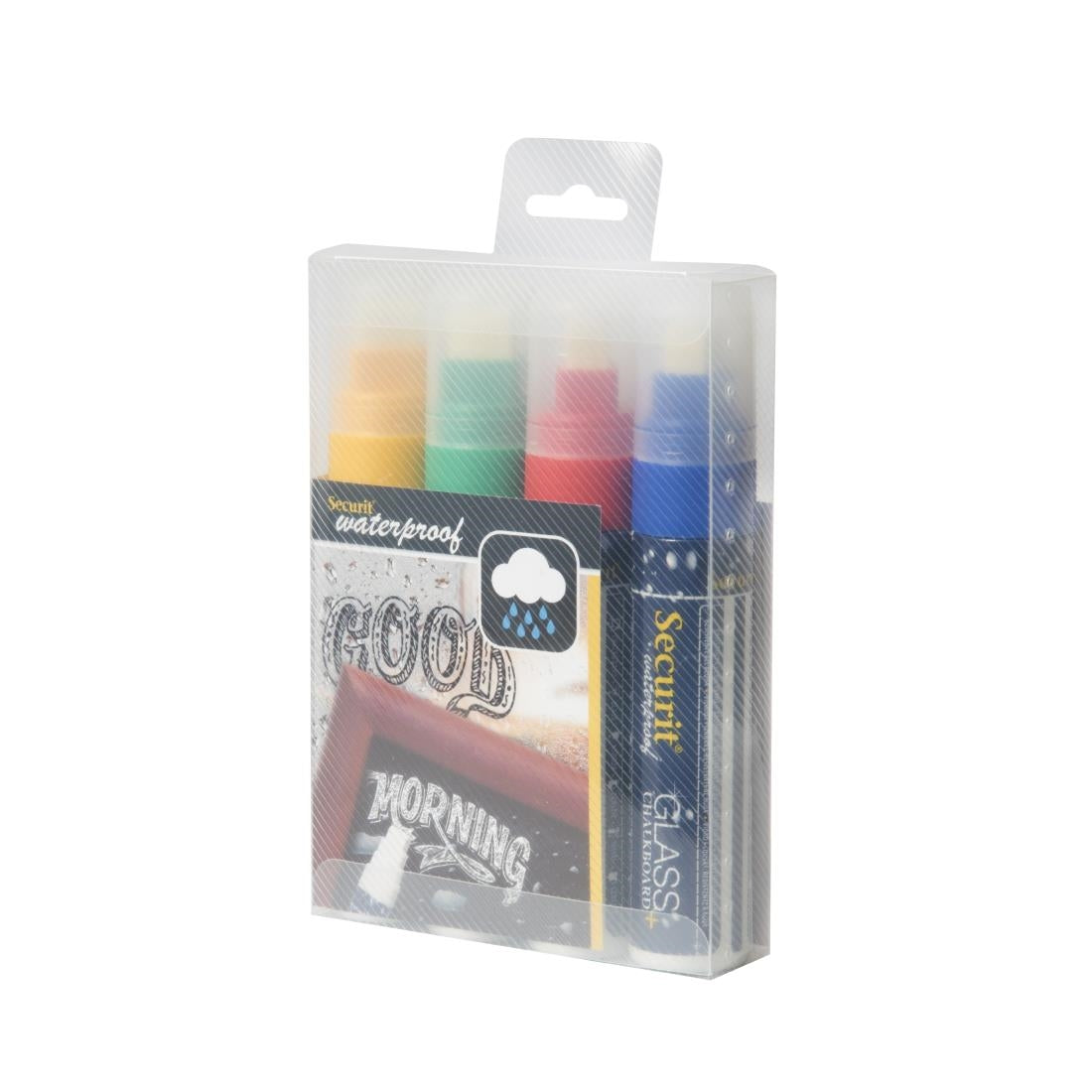 CU923 Securit Watervaste krijtstift (Glas + Krijtbord) in rood, groen, geel, blauw met 7-15 mm penpunt (4 stuks)