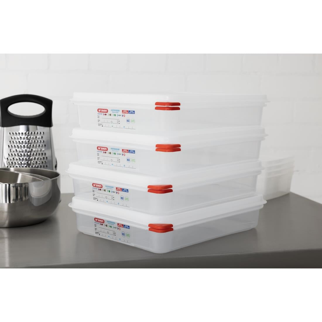 GL261 Araven GN 1/2 voedseldoos met deksel 4Ltr (4 stuks)
