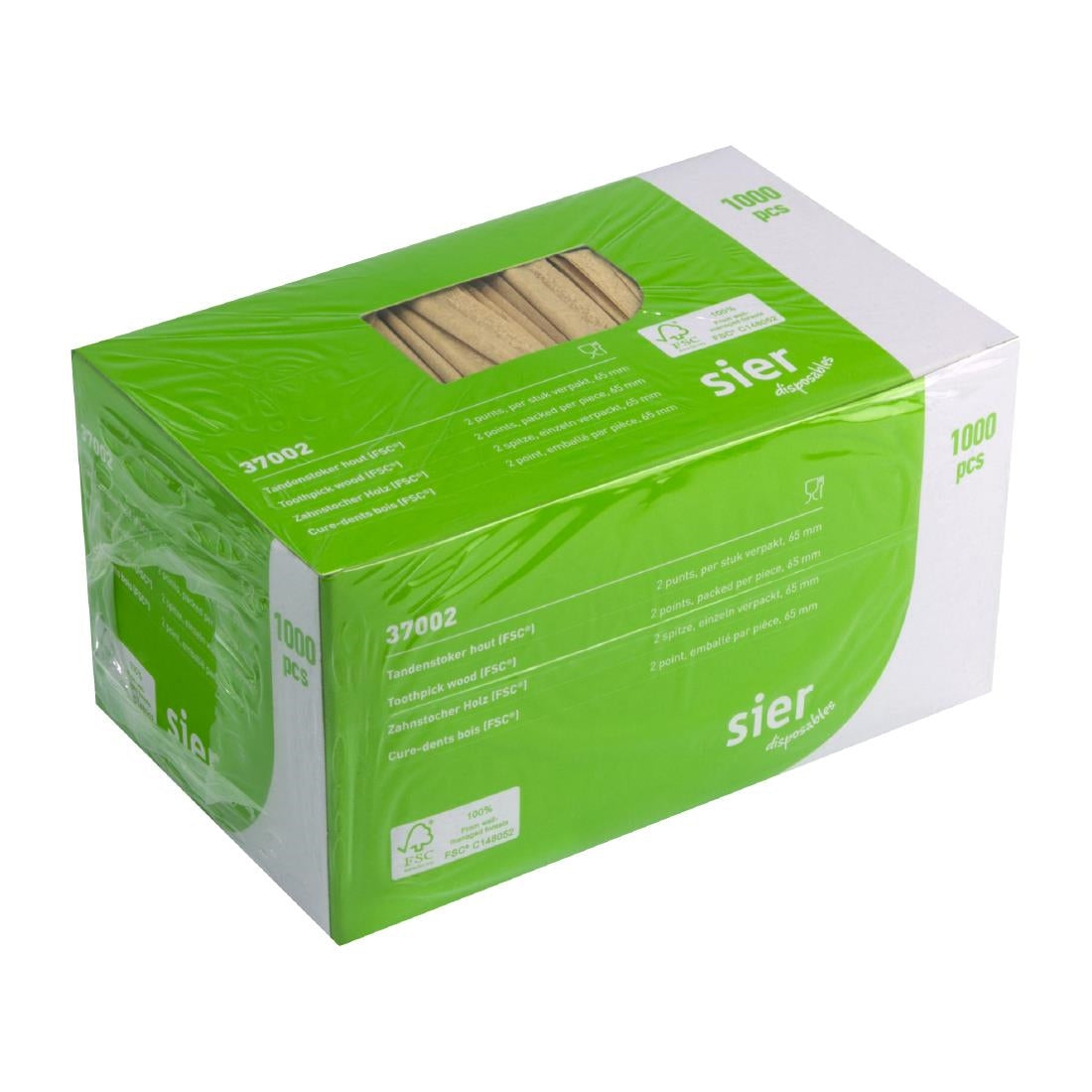 HZ703 Sier Disposables FSC® Houten Tandenstoker, Twee Punten, Per Stuk Verpakt, 65 mm (1000 stuks)
