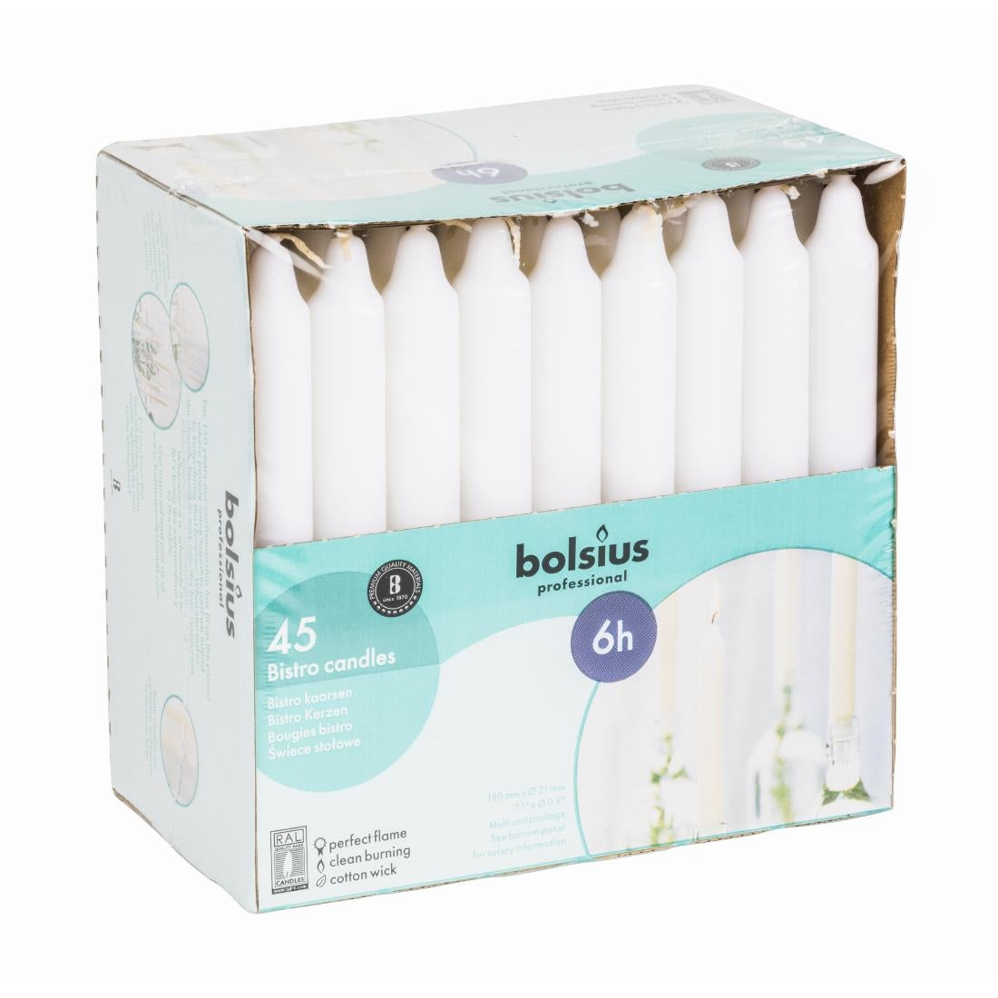 P963 Bolsius dinerkaarsen wit (45 stuks)