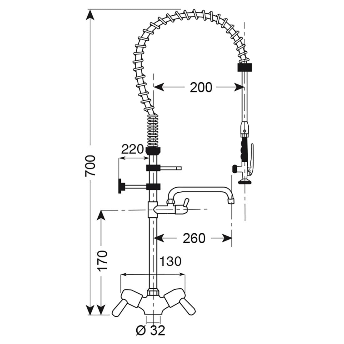 CY798 Gastro M voorspoeldouche monobloc laag model met zwenkkraan