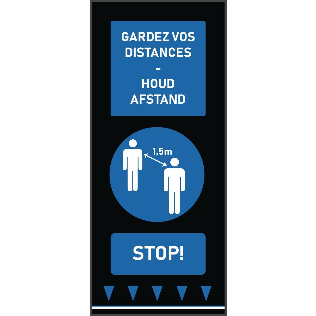 FN877 Social distancing vloermat 150x65cm blauw - mensen (let op: Franse & Nederlandse tekst)