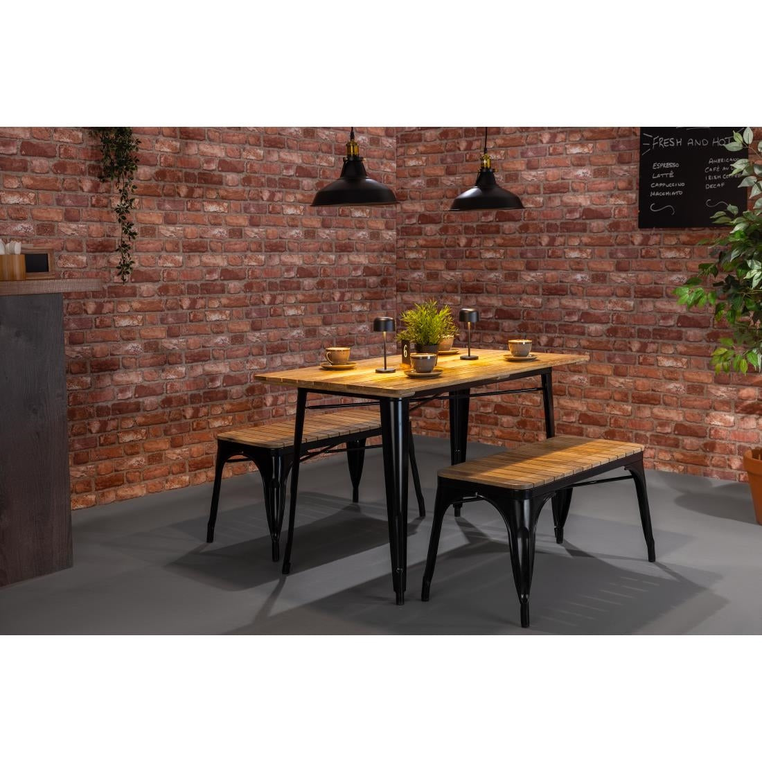HZ816 Bolero Bistro Bank Met Latten Van Mangohout Zwart 850 mm (2 stuks)