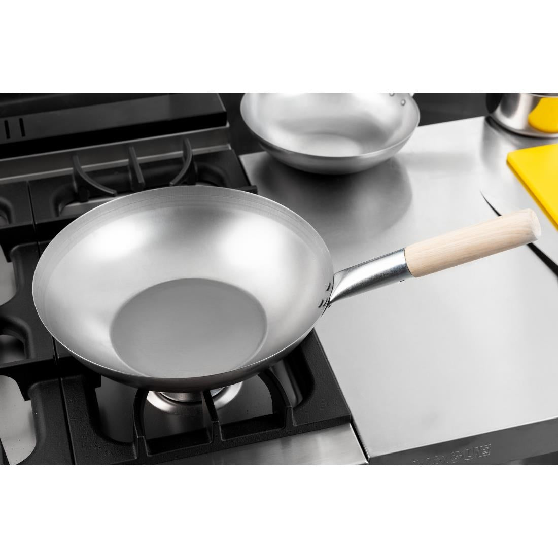K296 Vogue lichtstalen wok met vlakke bodem 330 mm
