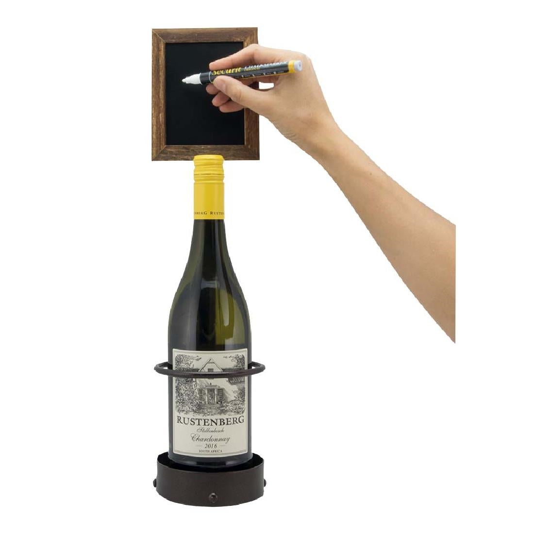 CU912 Securit Flessendisplay met krijtbordframes, biedt plaats aan één fles