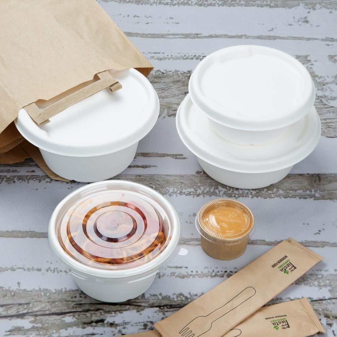 HW023 Fiesta Composteerbare Bagasse Kom Basis 750ml (50 stuks)