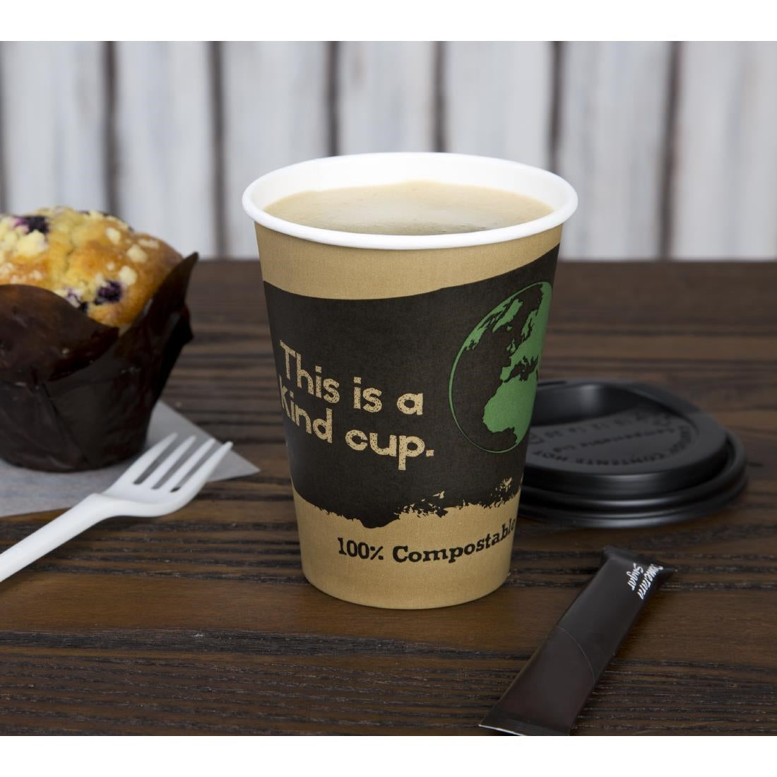 DS059 Fiesta Compostable composteerbare koffiebekers enkelwandig bruin 34cl (50 stuks)