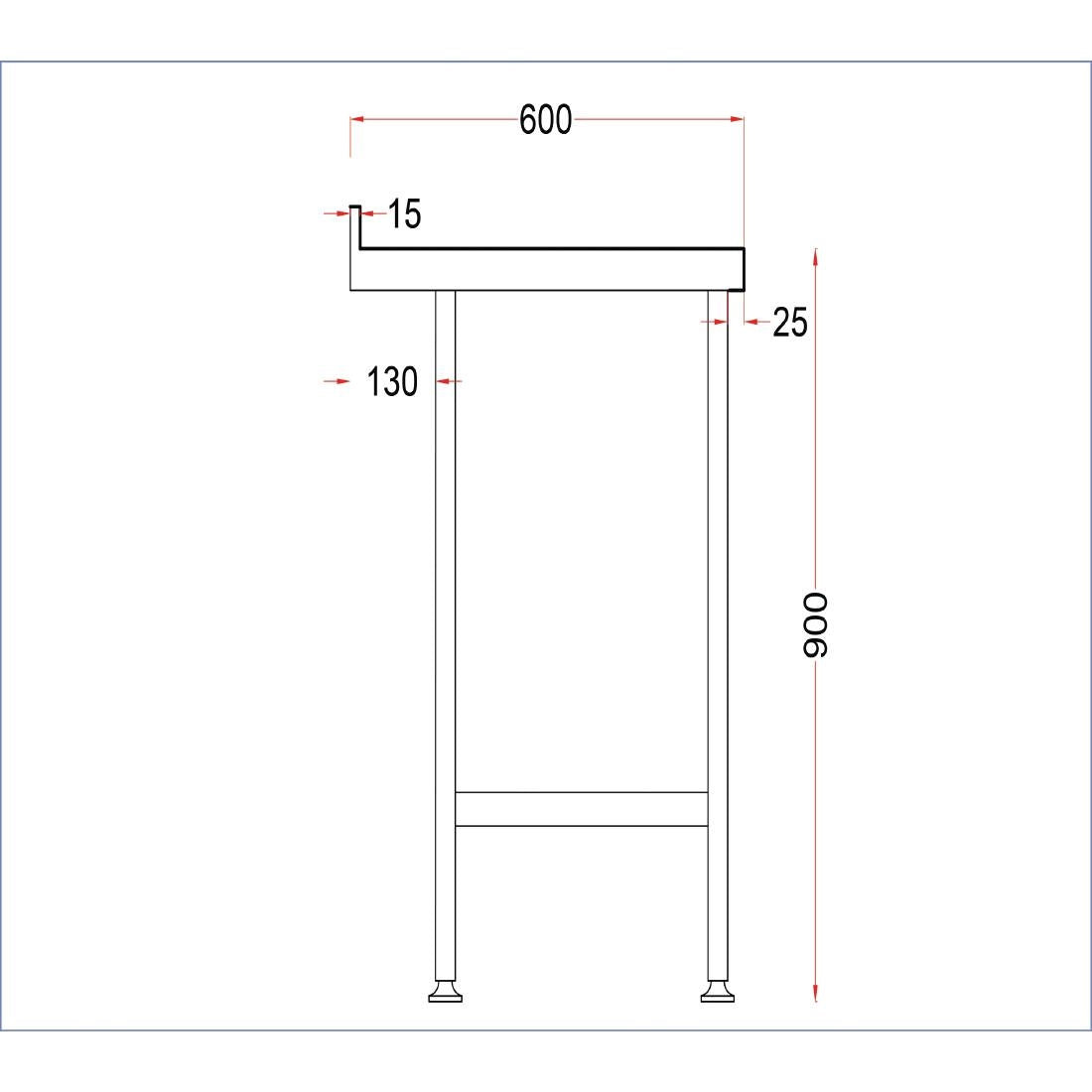 DR023 Holmes roestvrijstalen wandtafel met opstand 1500 mm