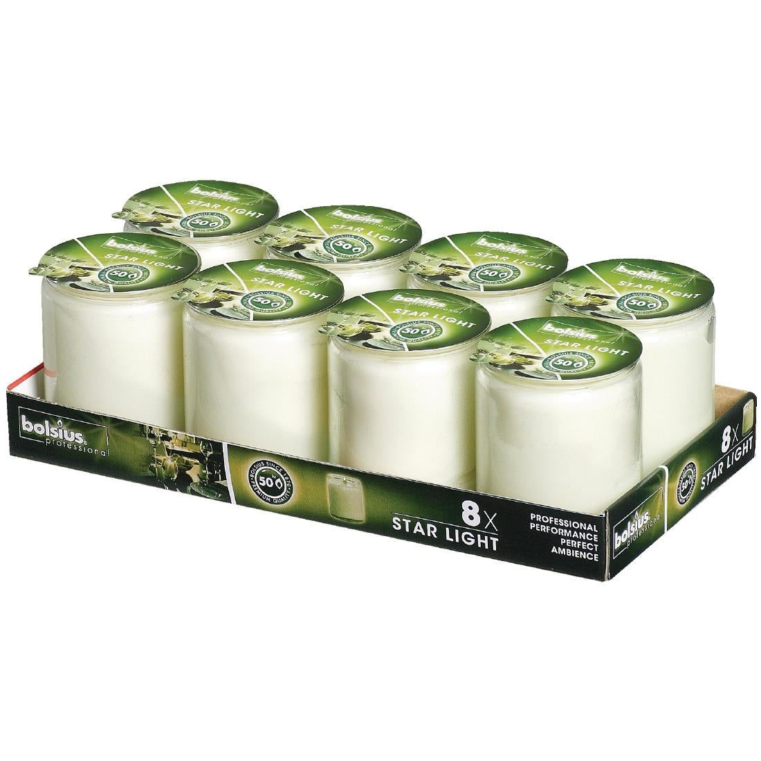 GJ469 Bolsius Starlight kaars in glas wit (8 stuks)