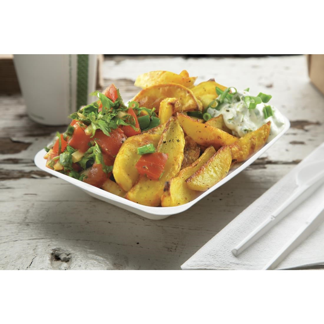 GH025 Vegware composteerbare bagasse fritesbakjes 17,5cm (500 stuks)