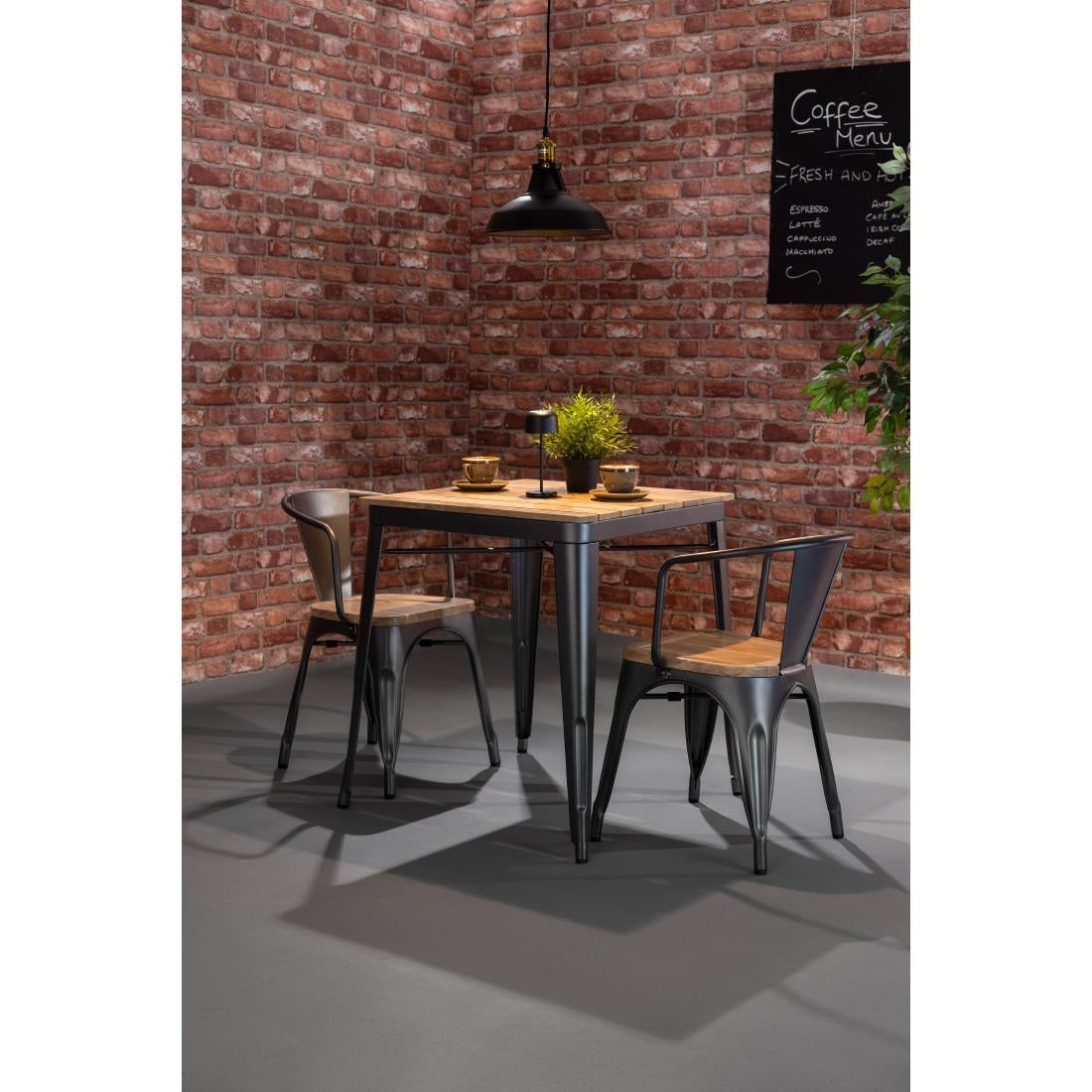 HZ813 Bolero Bistro Eettafel Met Lattenblad Van Mangohout En Donkergrijze Poot 650mm