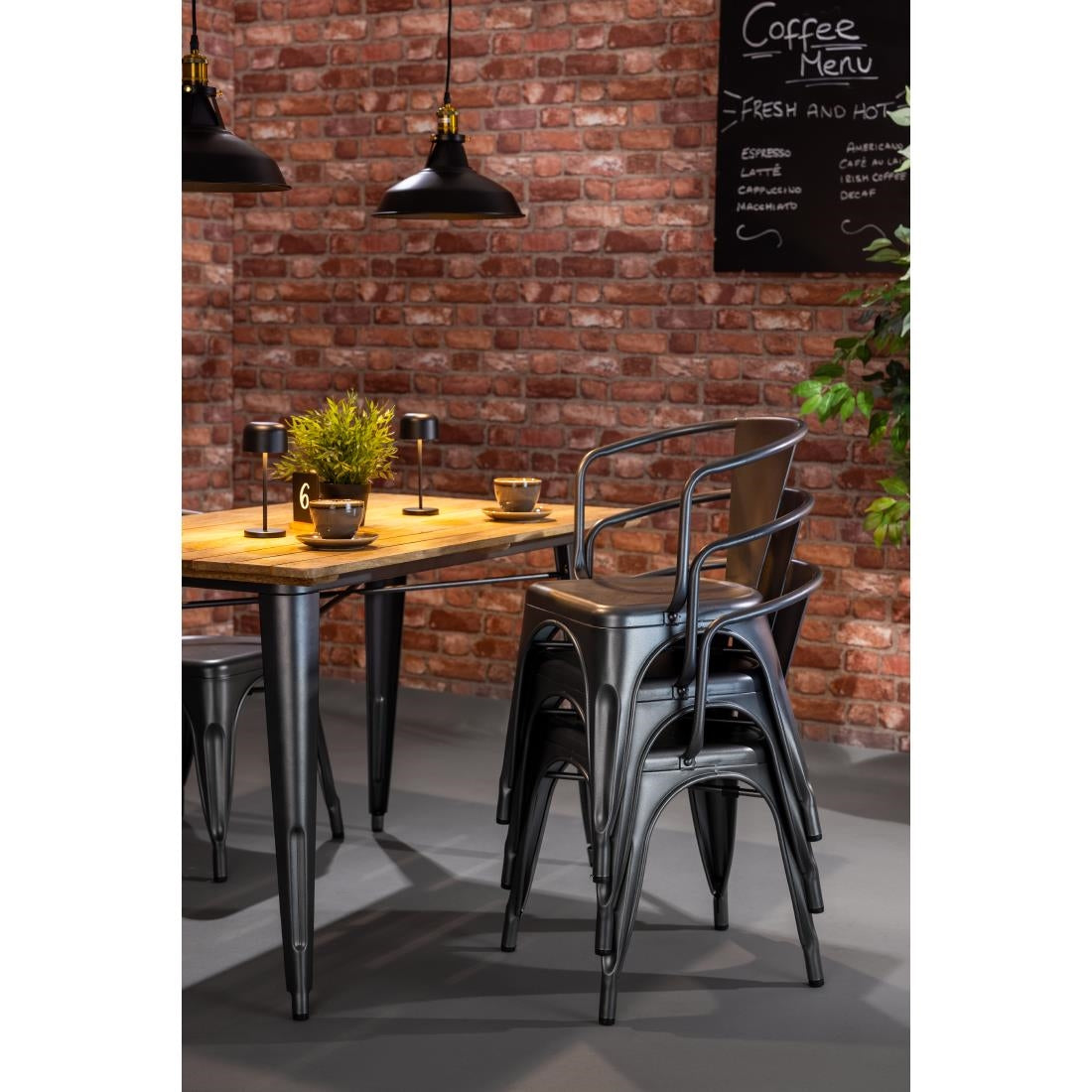HZ811 Bolero Bistro Eettafel Met Lattenblad Van Mangohout En Donkergrijze Poot 1200mm
