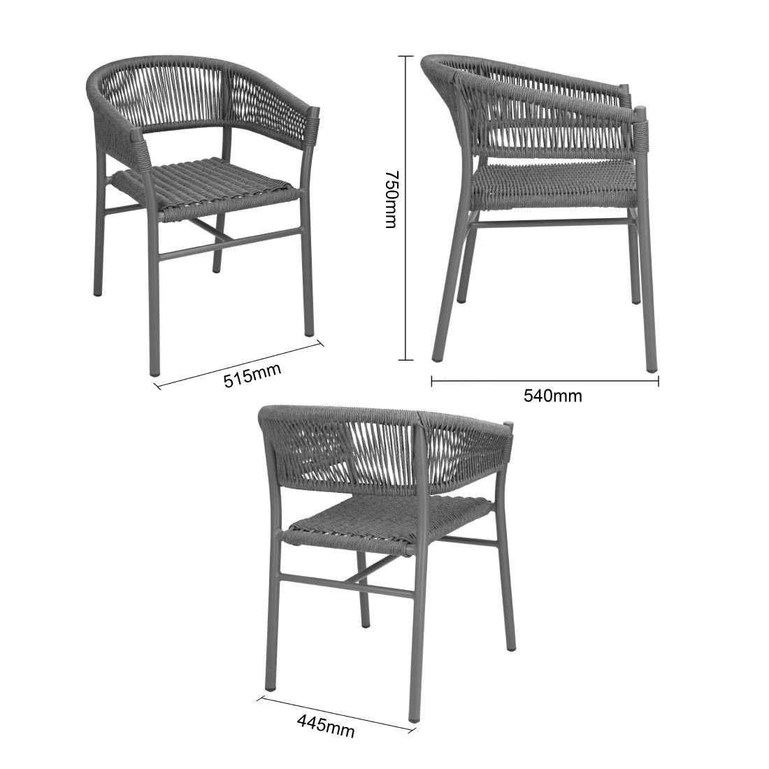FU533 Bolero Florence Grijze Mix Touw Twist Rieten Stoelen (2 stuks)