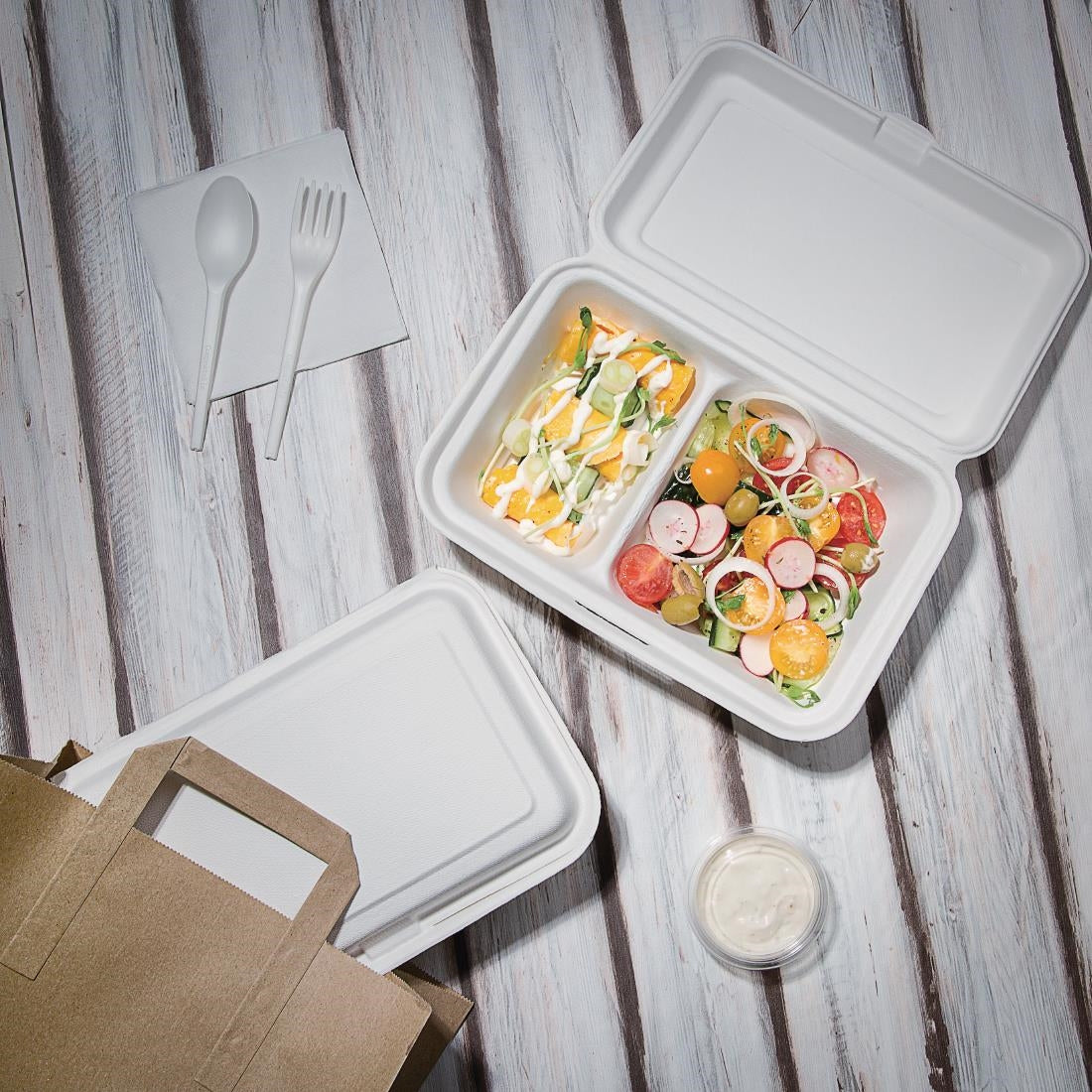 FC524 Fiesta Compostable composteerbare bagasse voedseldozen 2 compartimenten (200 stuks)