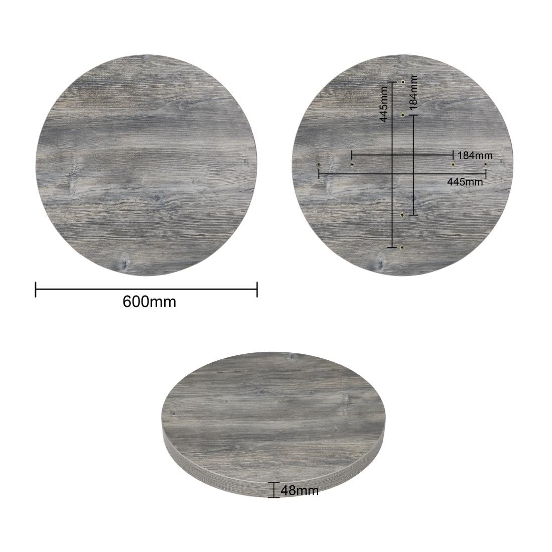 FT292 Bolero rond melamine tafelblad essenhout effect voorgeboord 60cm