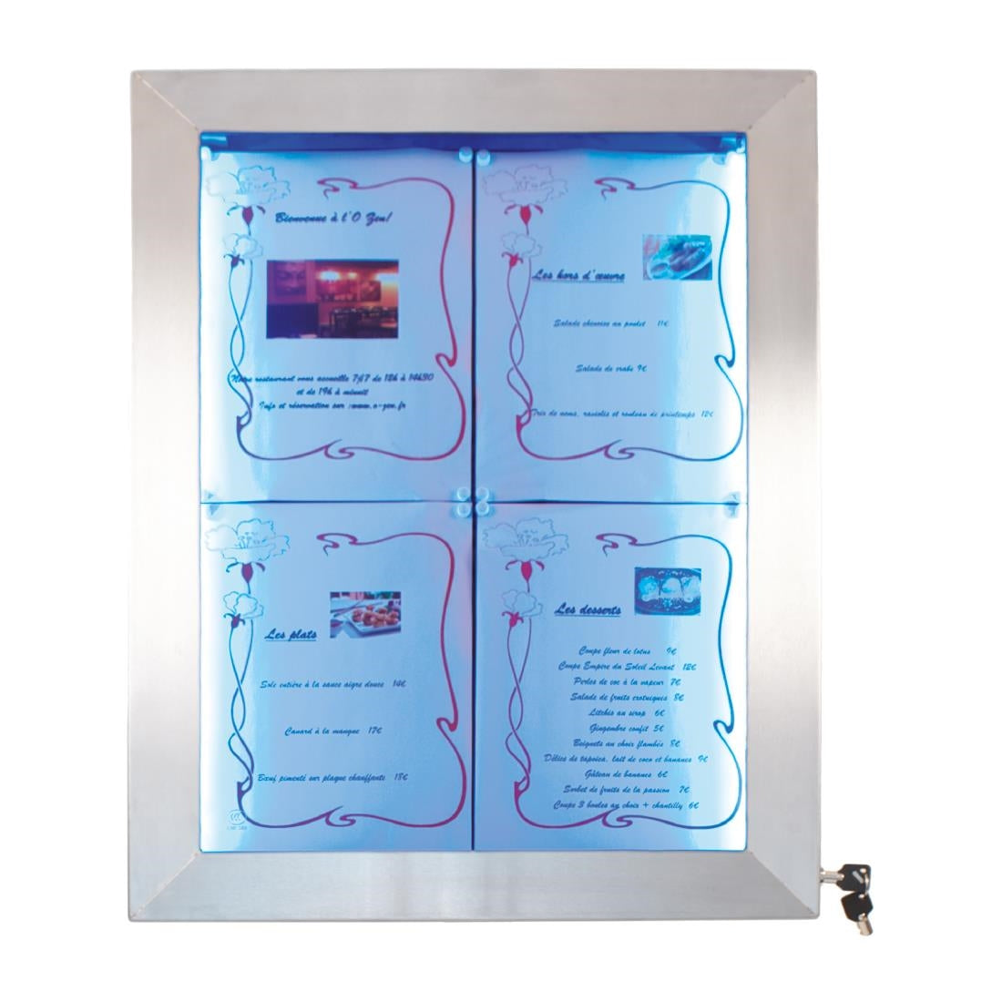 CU937 Securit RVS Gekleurde LED's 4xA4 informatiedisplay (excl paal en voet)