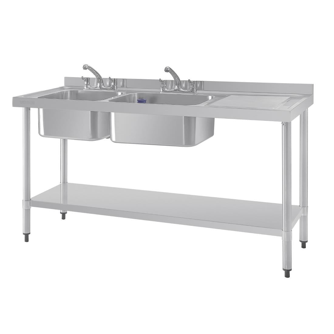 DY824 Vogue RVS spoeltafel dubbele spoelbak aan linkerzijde 150x60cm