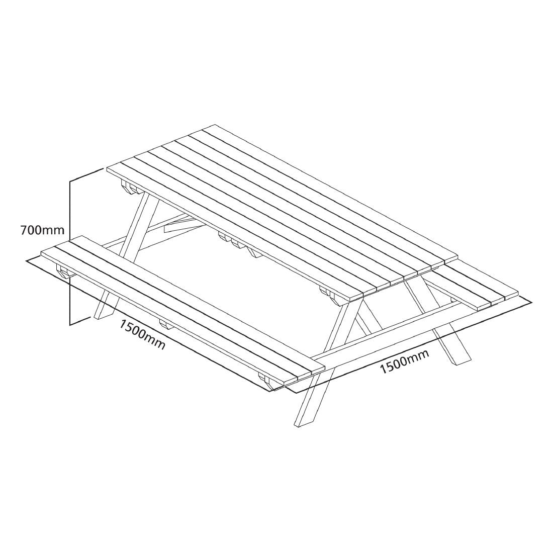 CG095 Rowlinson houten picknicktafel 150cm