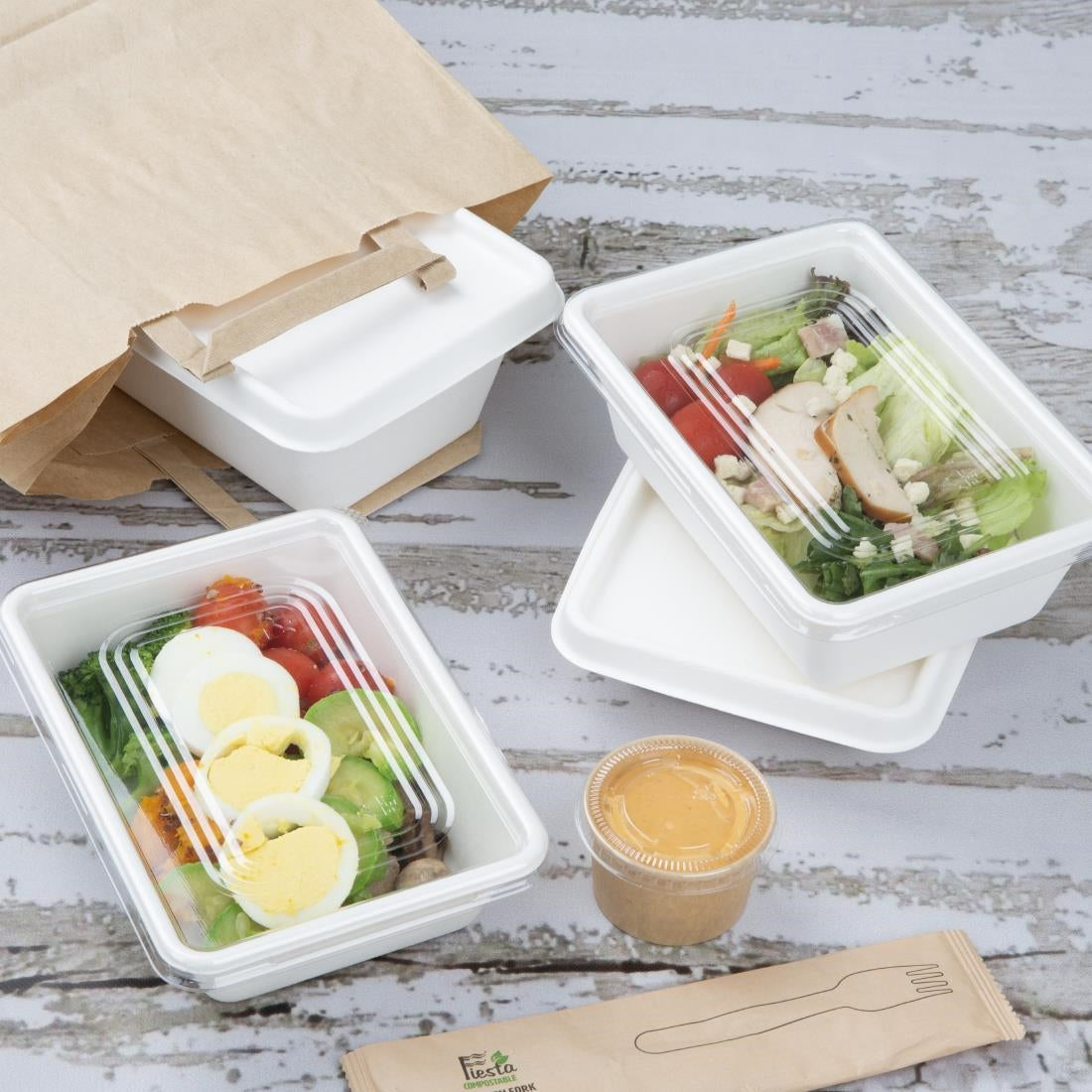 HW036 Fiesta Composteerbare Bagasse Voedselcontainer Bases 1000ml (100 stuks)