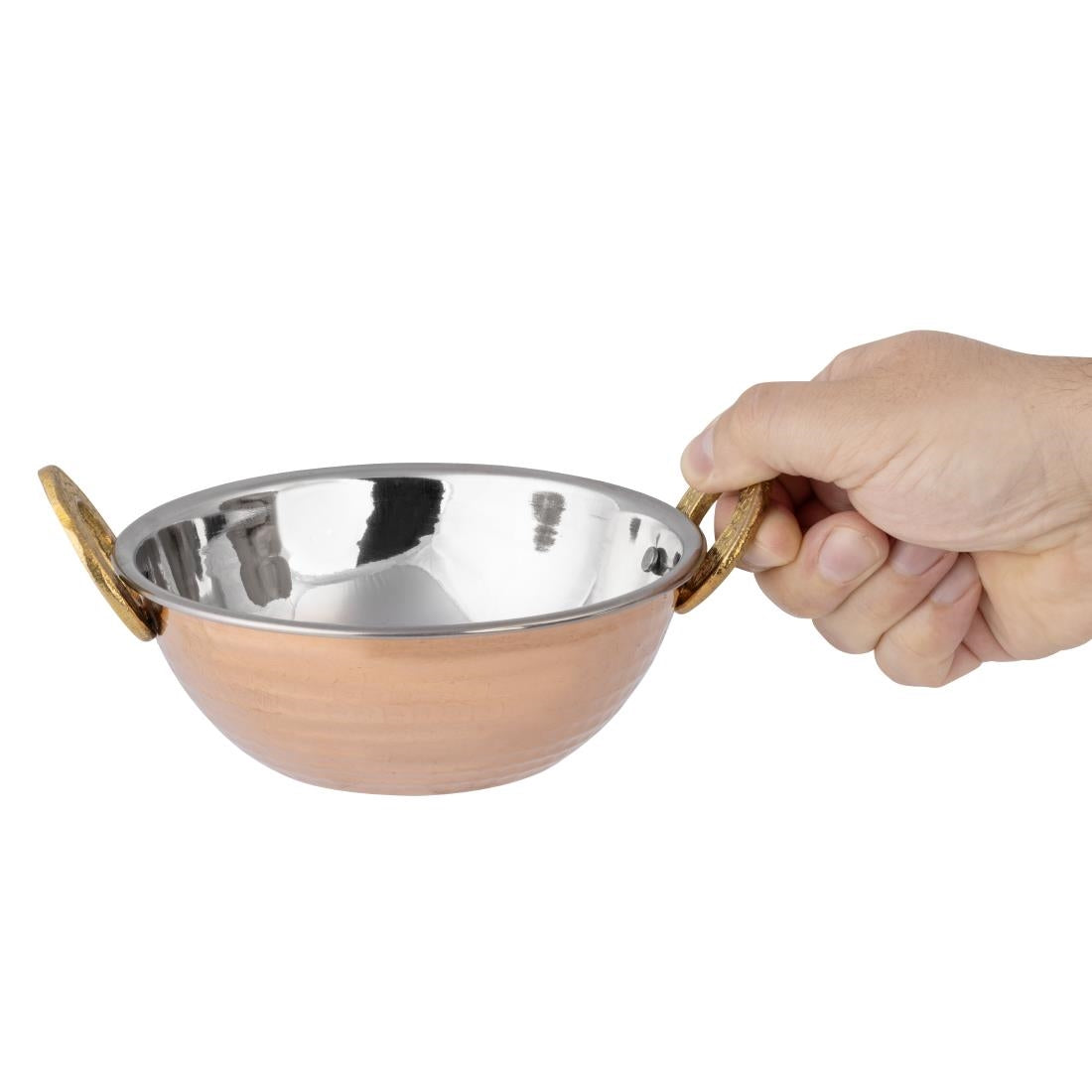 HY128 Olympia Koperen Kadai Schotel Roestvrij Staal Messing Handvatten 400ml