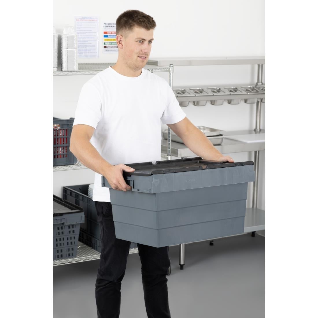 DX995 Vogue Kunststof Transportopbergkrat Met Vast Deksel 600x400x320mm
