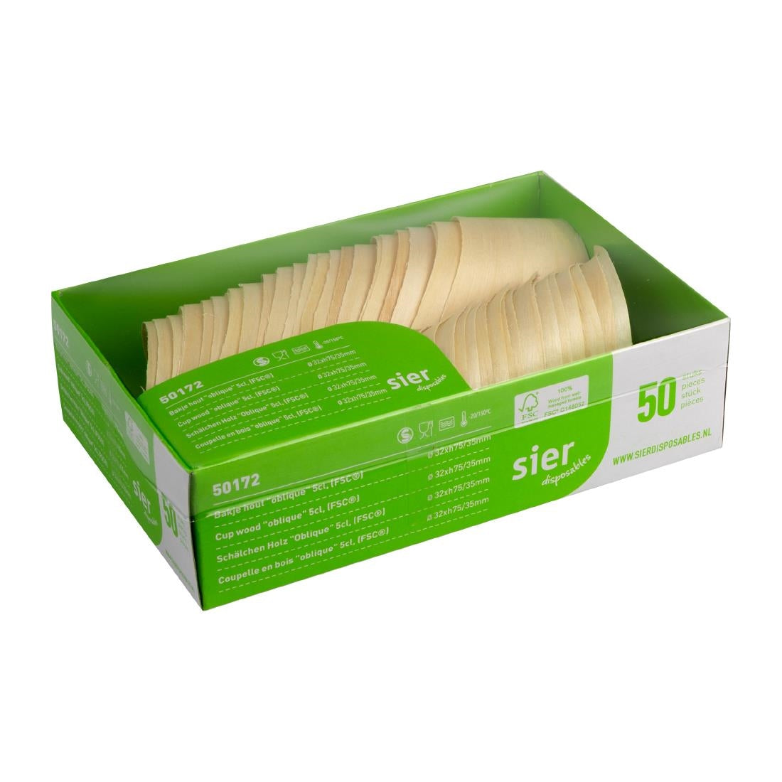 HZ704 Sier Disposables Beker hout "schuin" 5cl. (FSC®) ø32 x h75/35mm (50 stuks)
