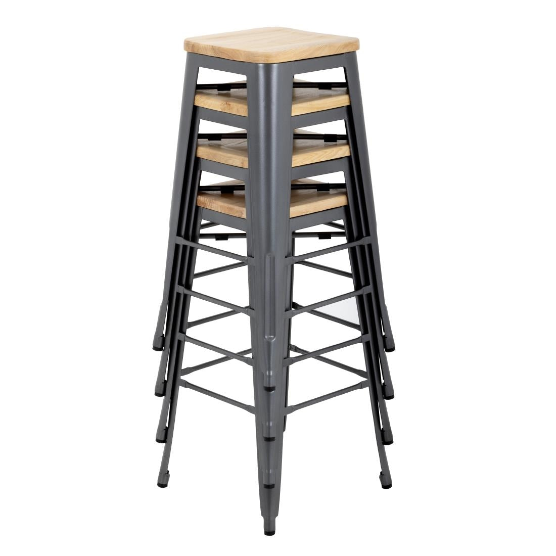 GM639 Bolero Bistro stalen barkruk met houten zitting - grijs (4 stuks)