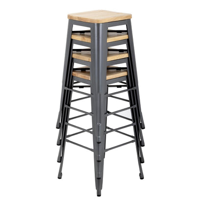 GM639 Bolero Bistro stalen barkruk met houten zitting - grijs (4 stuks)