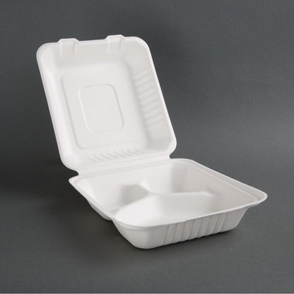 FC526 Fiesta Compostable composteerbare bagasse voedseldozen 3 compartimenten (200 stuks)
