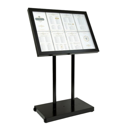 CX074 Securit Teak zwart gecoat LED's informatie 8xA4 display met mast en voet