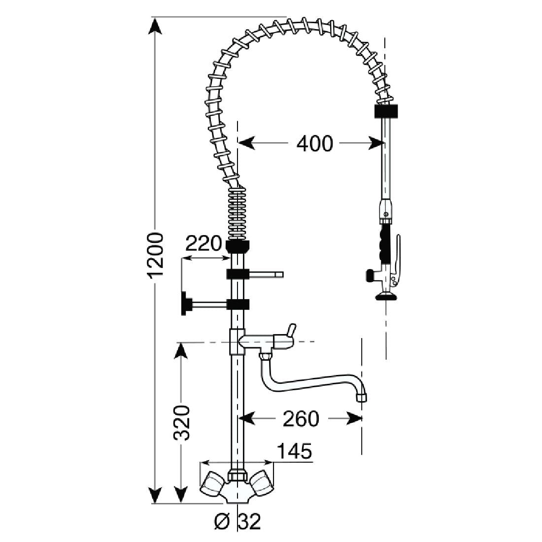 CW362 Gastro M voorspoeldouche met draaiknoppen en zwenkkraan 120cm