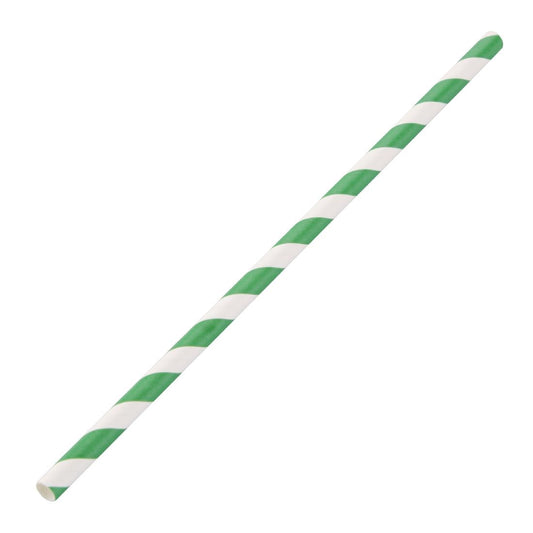 DE928 Fiesta Compostable composteerbare papieren rietjes groen-wit gestreept (250 stuks)