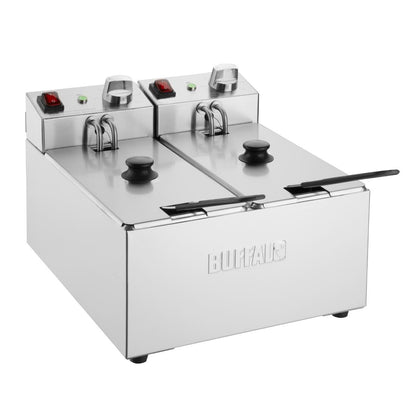CU615 Buffalo Dubbel Tank Dubbele Mand 2X3Ltr Aanrecht Friteuse 2X2Kw
