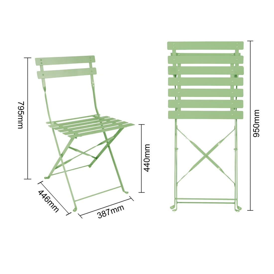 FT270 Bolero stalen klapstoelen lichtgroen (2 stuks)