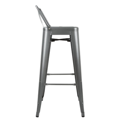 DM935 Bolero Bistro stalen barkruk met rugleuning grijs (4 stuks)