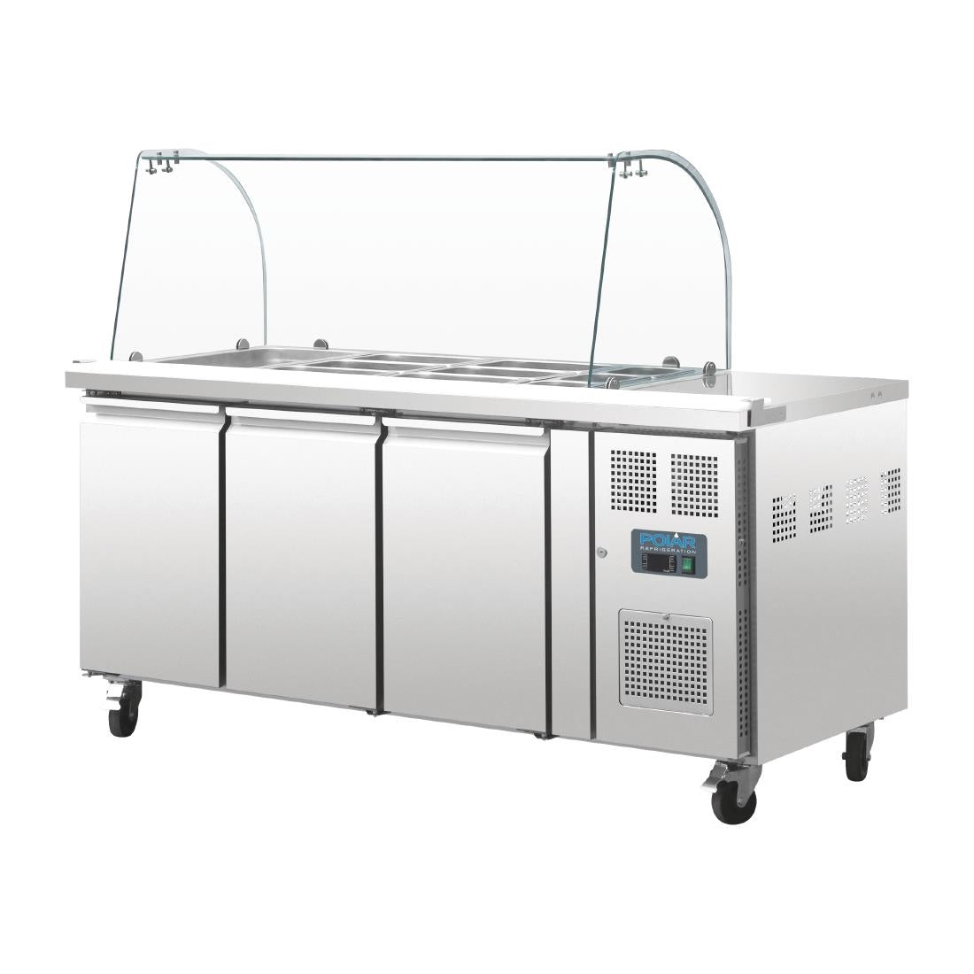 CT394 Polar U-serie GN gekoelde saladette met glazen opzetvitrine 3-deurs