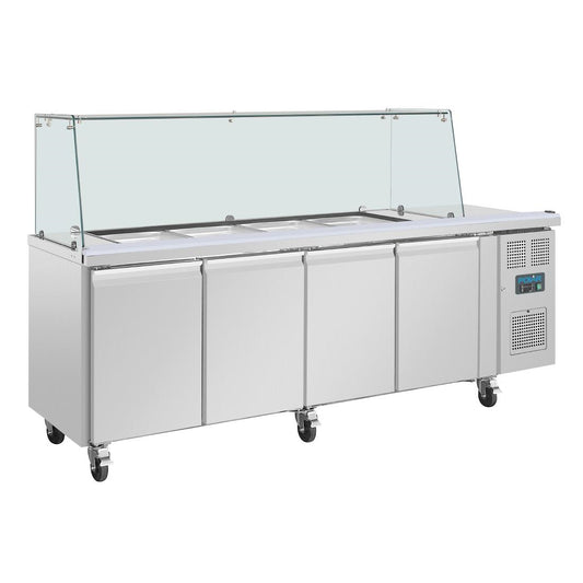 UA019 Polar U-serie vierdeurs saladette met vierkant kuchscherm